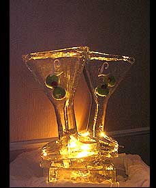 Martini Glasses with Olives custom ice luges by Ice Miracles New York, LI, NY